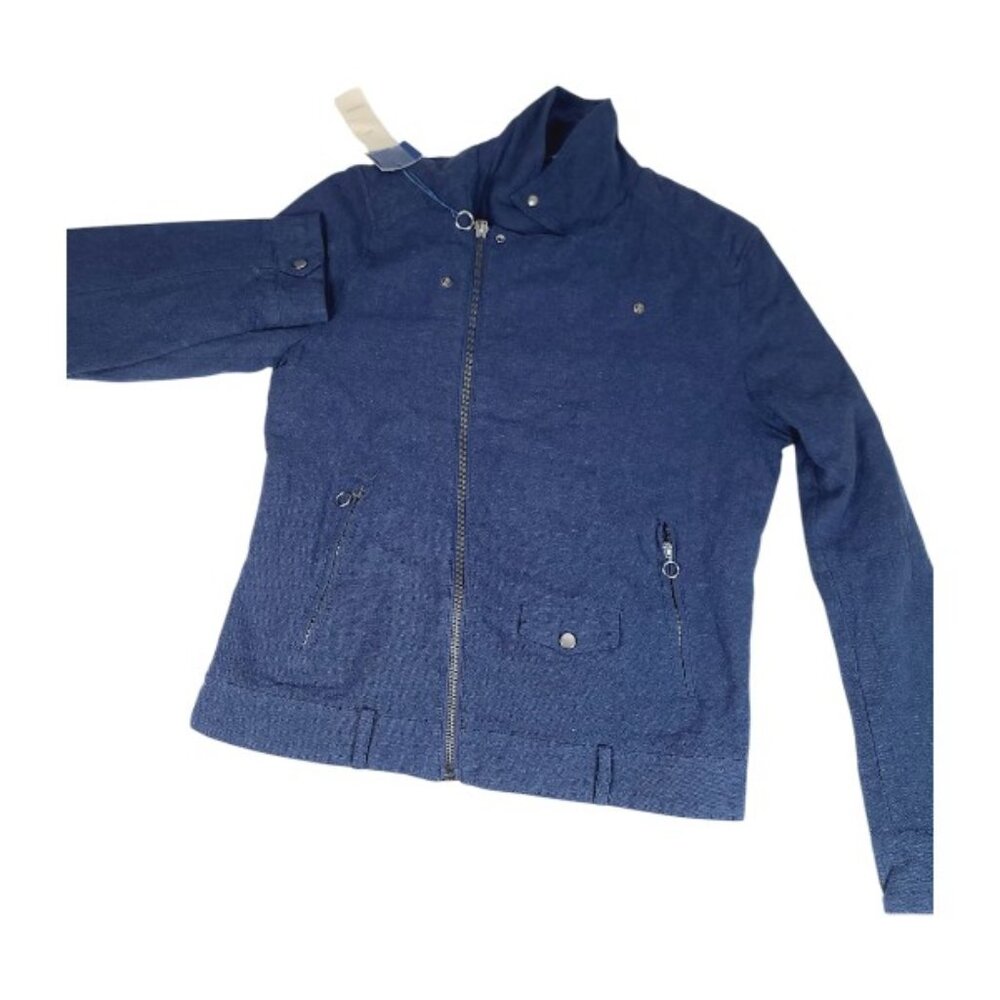 Zara Men's Blue Classic Denim Asymmetric Zip Long‎ Sleeve Biker Jacket Sz L